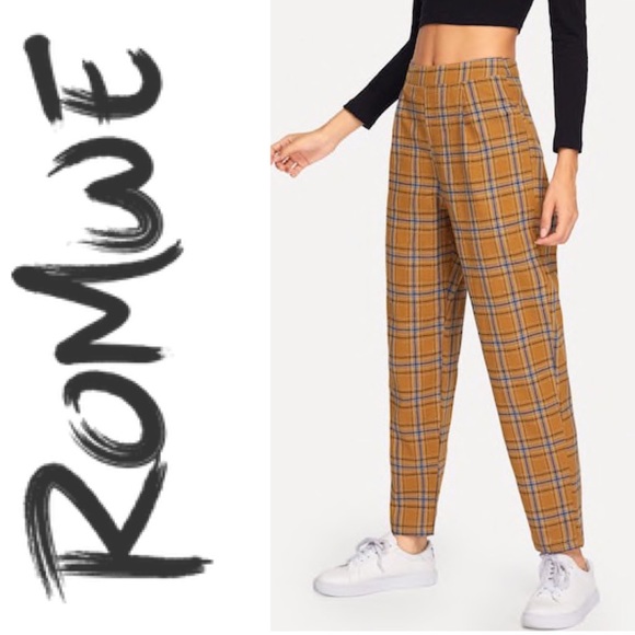 ROMWE Pants - Plaid Yellow Pants Romwe